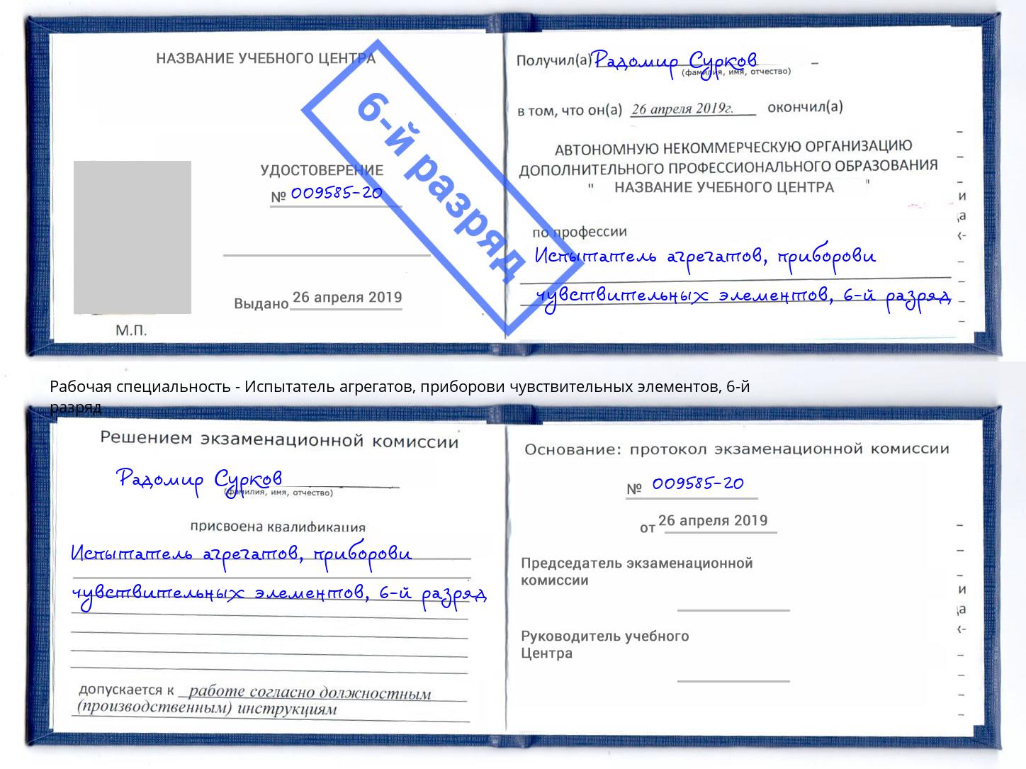корочка 6-й разряд Испытатель агрегатов, приборови чувствительных элементов Анапа