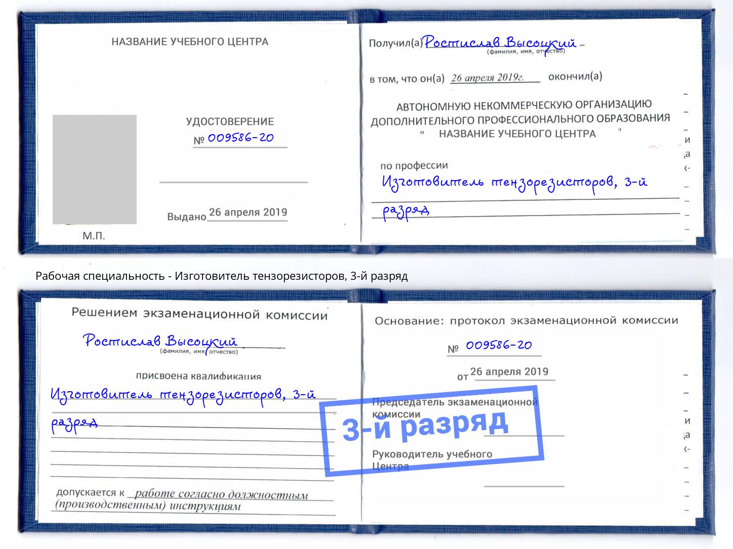 корочка 3-й разряд Изготовитель тензорезисторов Анапа