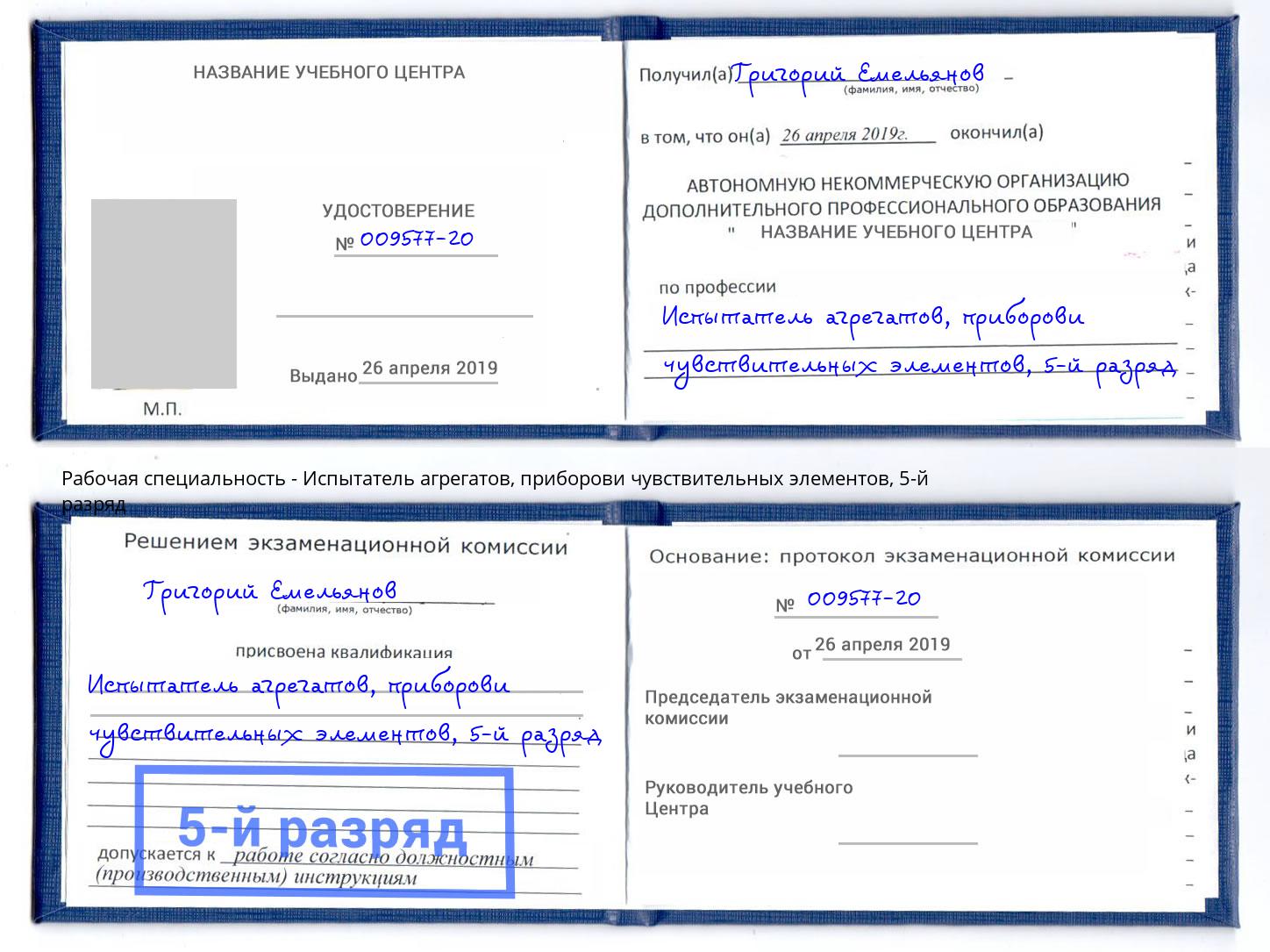 корочка 5-й разряд Испытатель агрегатов, приборови чувствительных элементов Анапа
