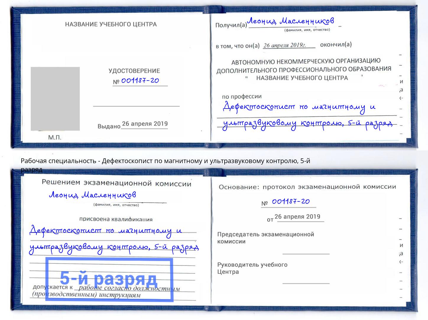 корочка 5-й разряд Дефектоскопист по магнитному и ультразвуковому контролю Анапа