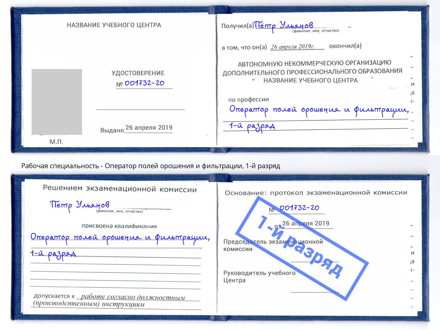 корочка 1-й разряд Оператор полей орошения и фильтрации Анапа