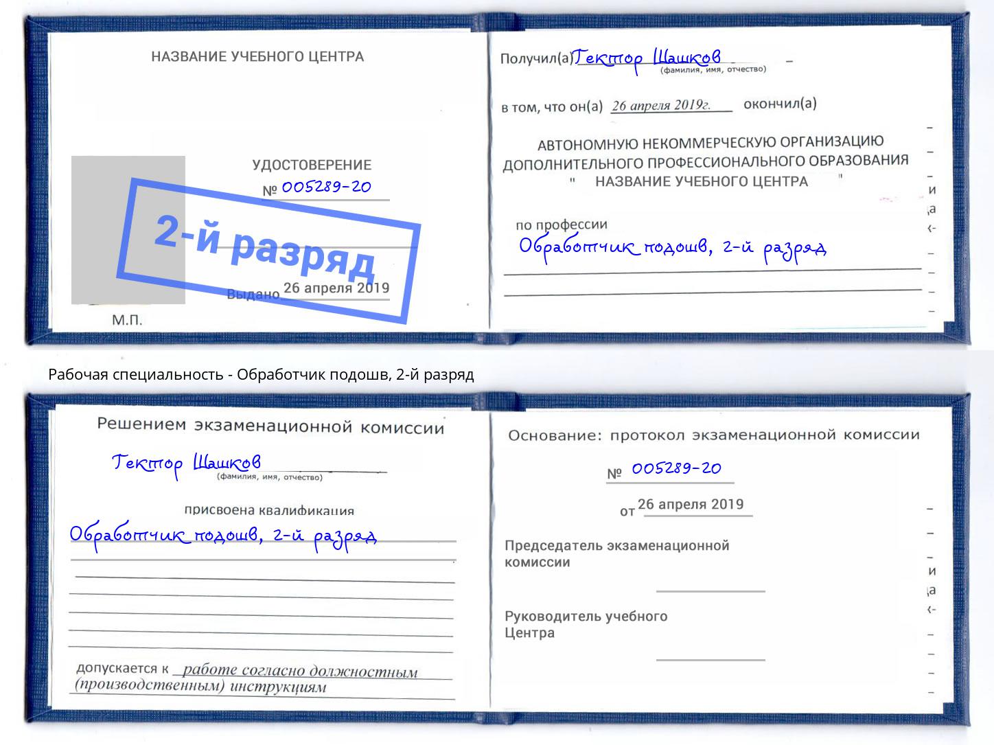 корочка 2-й разряд Обработчик подошв Анапа