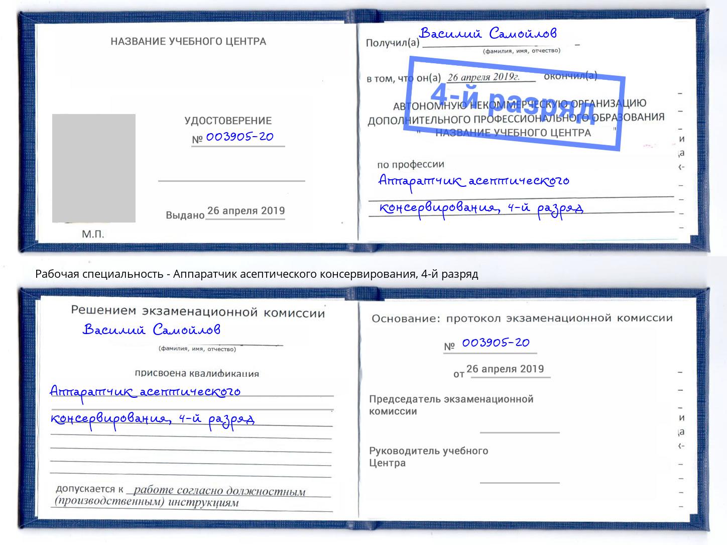 корочка 4-й разряд Аппаратчик асептического консервирования Анапа