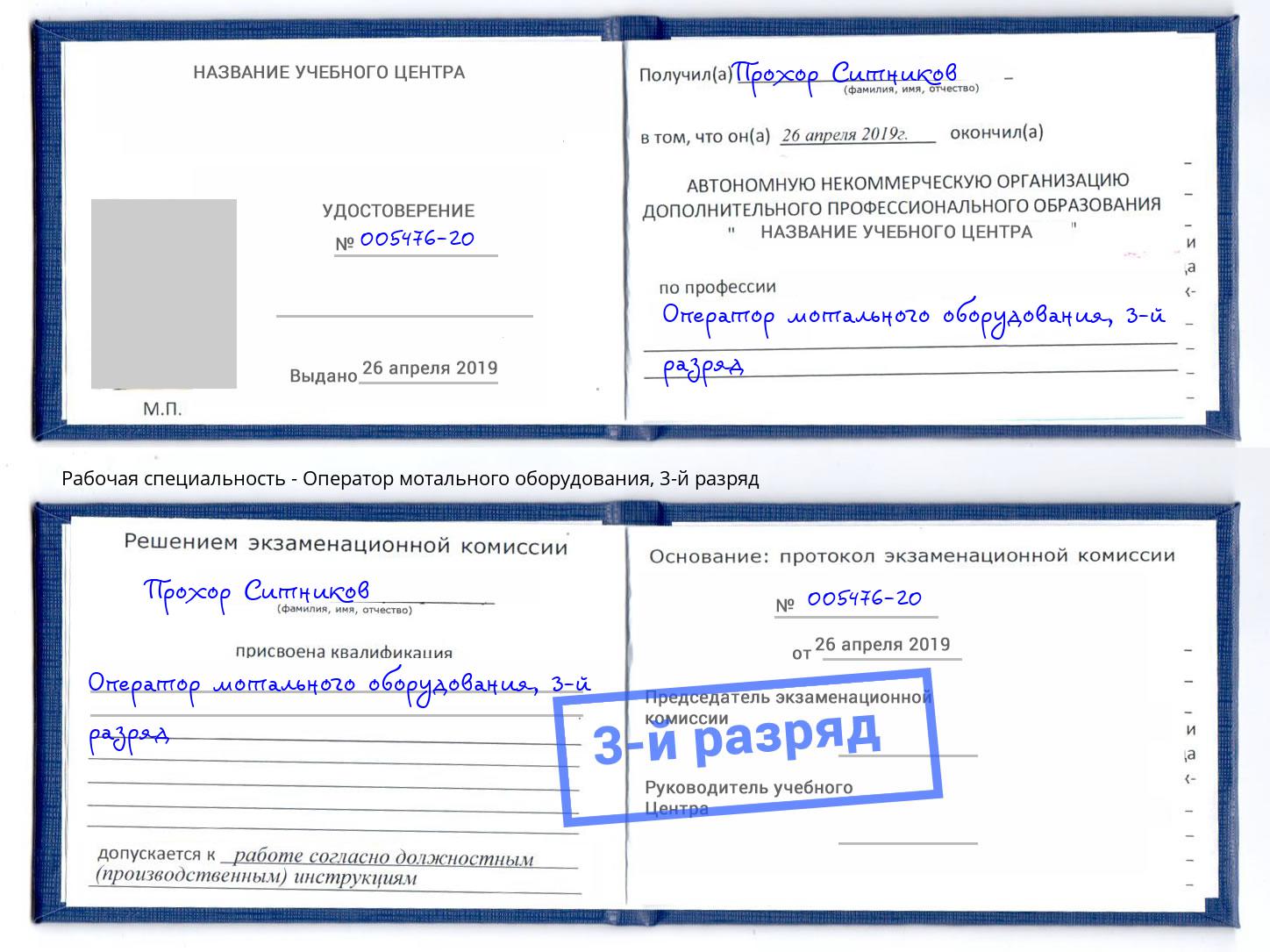 корочка 3-й разряд Оператор мотального оборудования Анапа