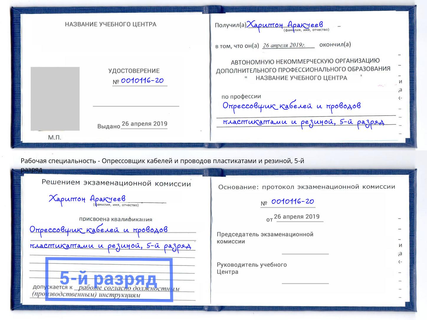 корочка 5-й разряд Опрессовщик кабелей и проводов пластикатами и резиной Анапа