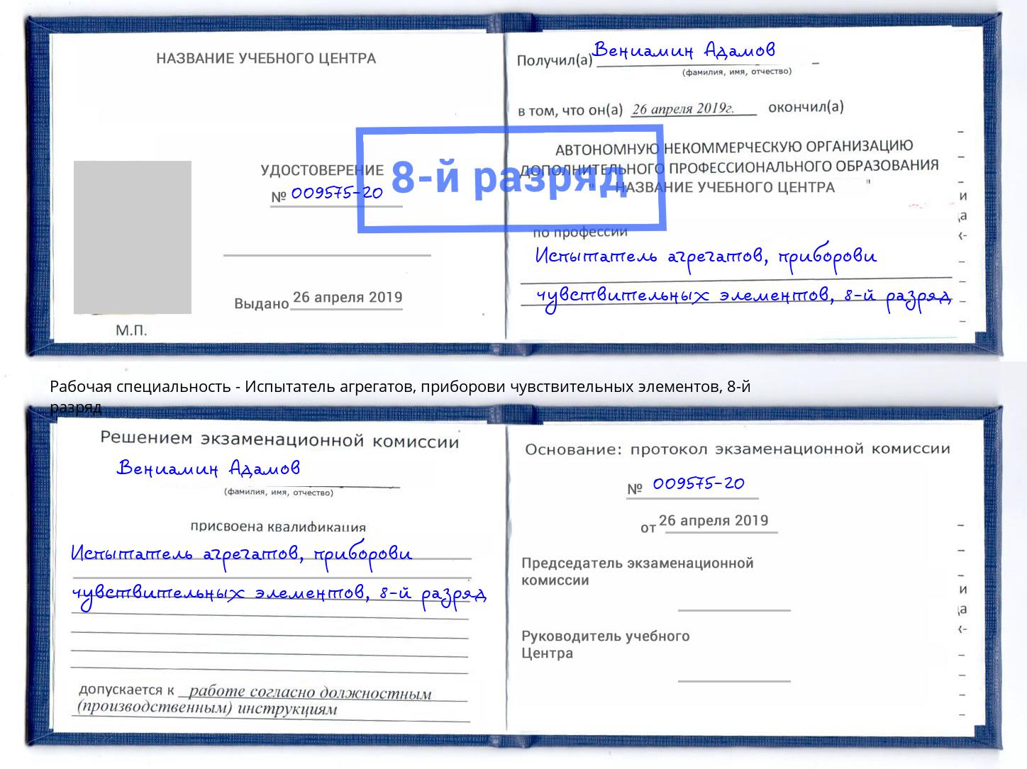 корочка 8-й разряд Испытатель агрегатов, приборови чувствительных элементов Анапа